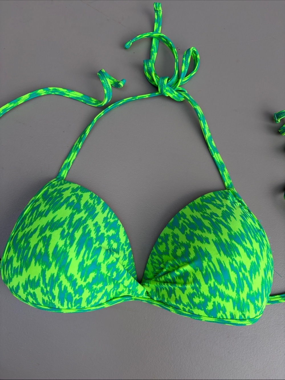 SO Green & Blue Patterned Triangle Bikini Top